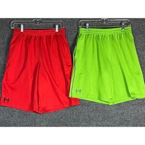 Lot of 2 Under Armour Athletic Basketball Shorts Mens Medium‎ Red Green Training